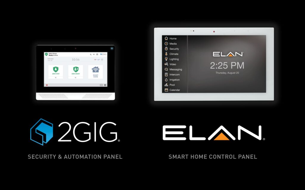 The 2GIG® security and automation panel and the ELAN® smart home control panel